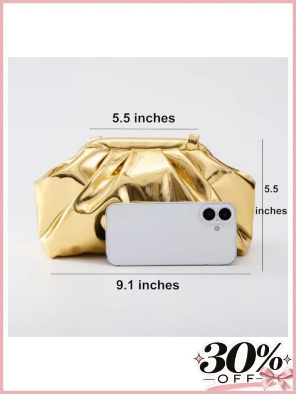 Pleated Evening Clutch Purse Metallic Vegan PU Shoulder Bag Cloud Design